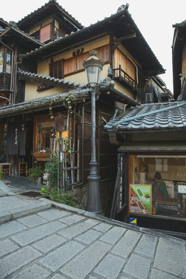 Facades of authentic Asian building in Japan